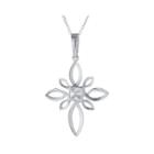 Cubic Zirconia Sterling Silver Elaborate Cross Pendant Necklace