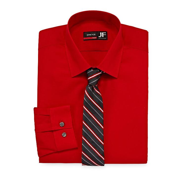 Jf J.ferrar Slim Fit Dress Shirt And Tie Set