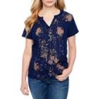 St. John's Bay Short Sleeve Round Neck Medallion T-shirt-womens Petites