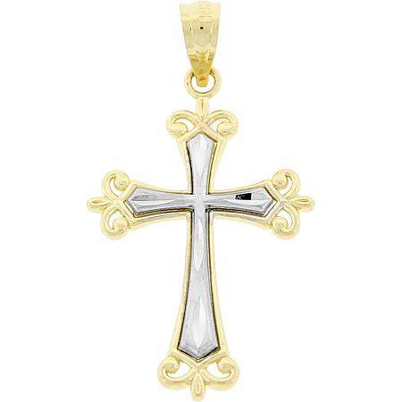 14k Gold Two-tone High Polish Cross Charm