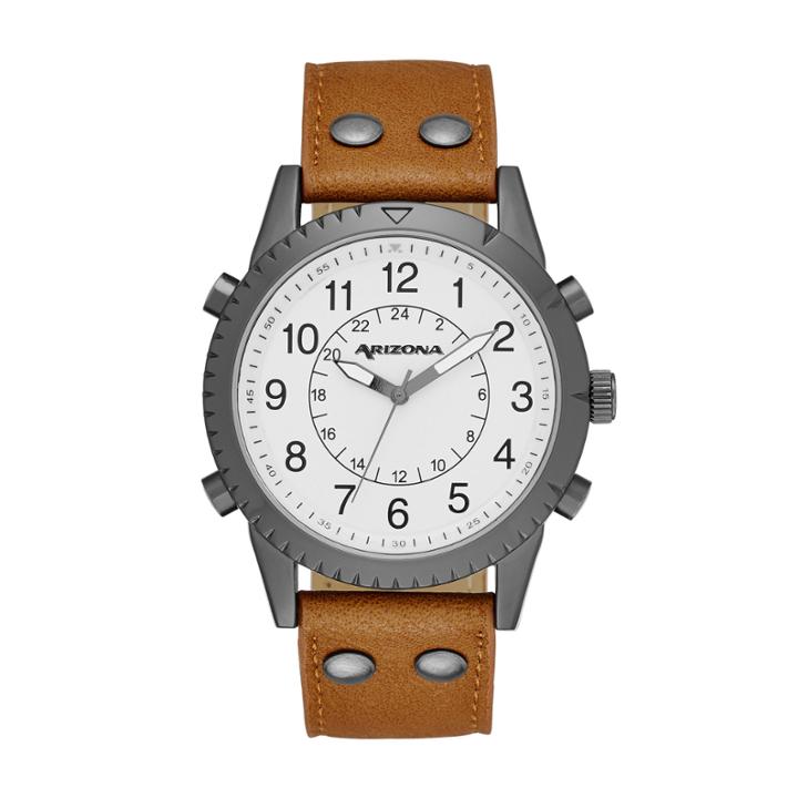 Arizona Mens White Dial Cognac Strap Watch