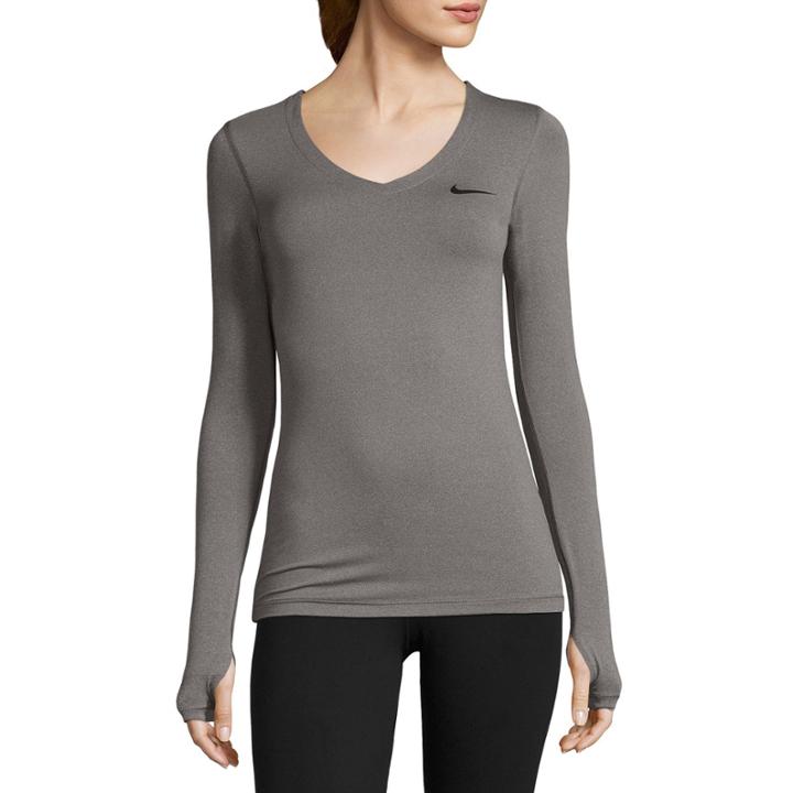 Nike Long Sleeve V Neck T-shirt-womens