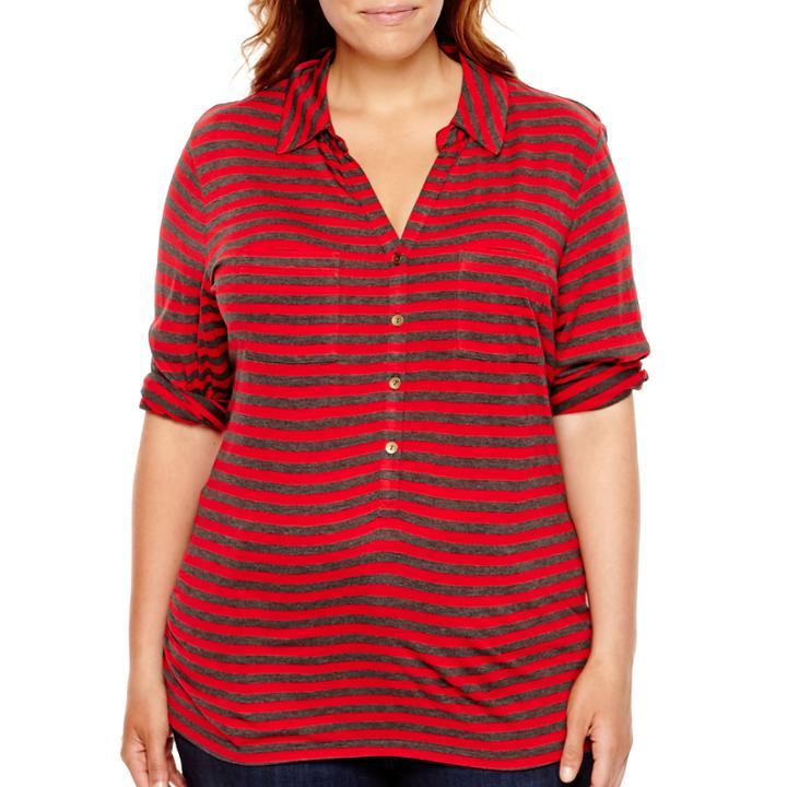 Liz Claiborne 3/4-sleeve Henley Tunic - Plus