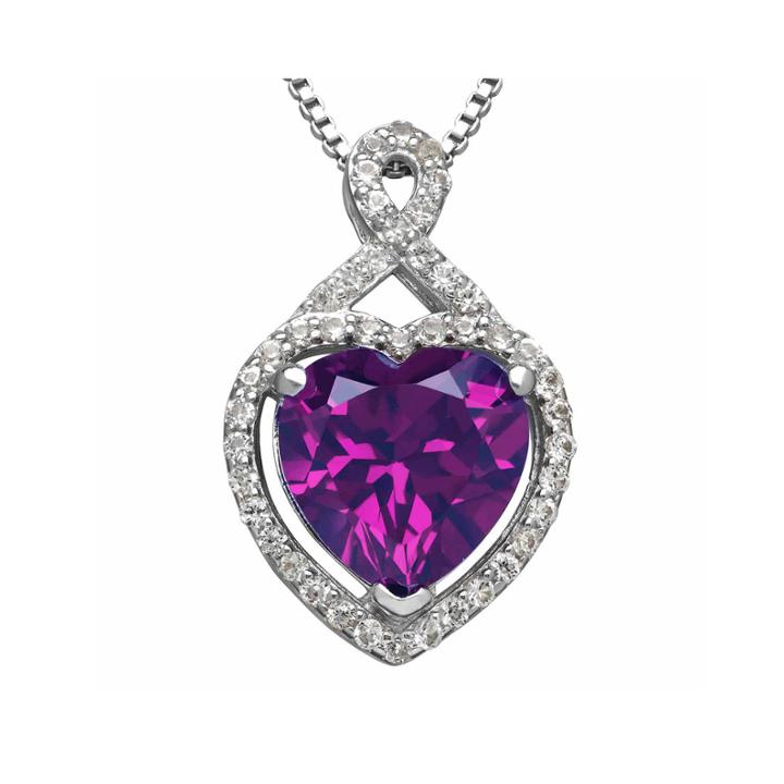 Lab-created Purple And White Sapphire Heart Pendant Necklace