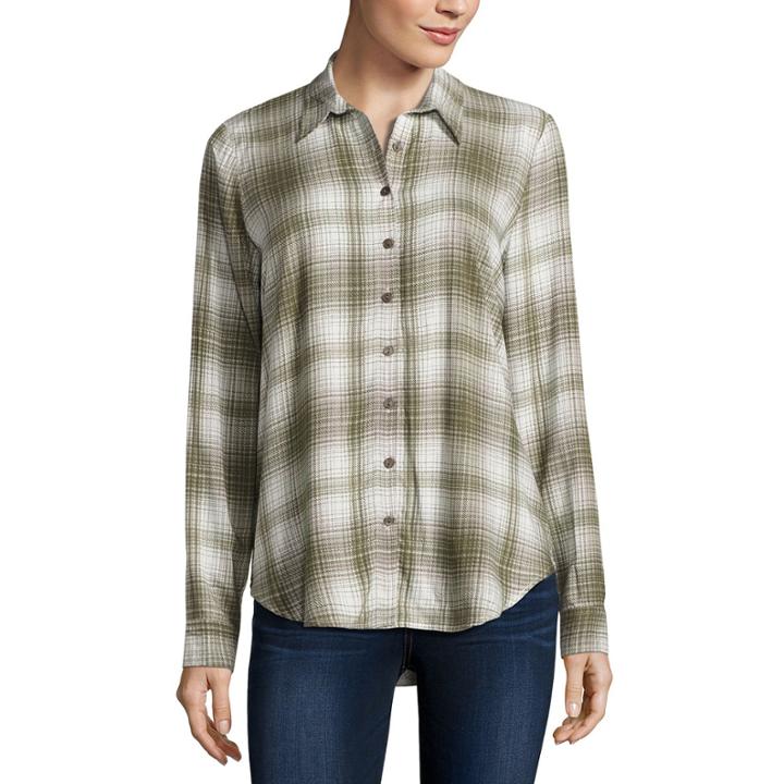 Almost Famous Long Sleeve Button-front Shirt-juniors