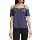 By & By Short Sleeve Crepe Blouse-juniors