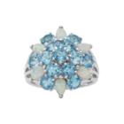 Genuine Swiss Blue Topaz And Lab-created Opal Cluster Ring