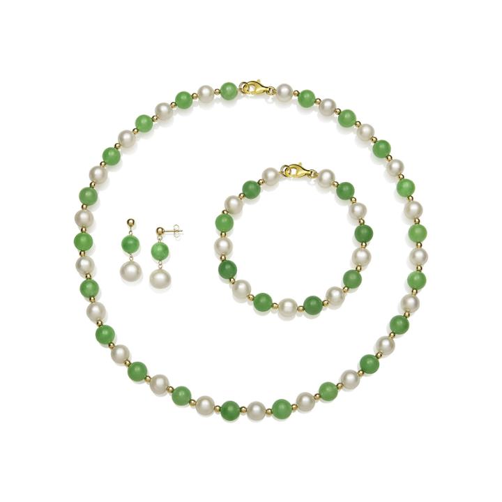 Cultured Freshwater Pearl And Green Jade 3-pc. Boxed Jewelry Set