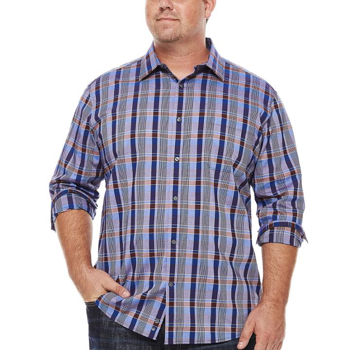 Claiborne Clbn Fashion Woven Long Sleeve Button-front Shirt-big And Tall