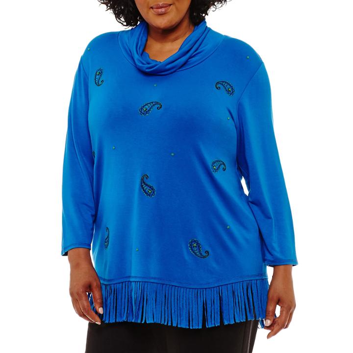 Lark Lane Fall Festival Cowl Neck Fringe Tunic-plus