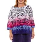 Alfred Dunner Royal Jewels 3/4 Sleeve Crew Neck Ombre T-shirt-womens Plus