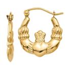 14k Gold 10mm Claddagh Hoop Earrings