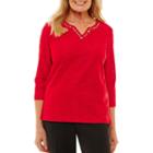 Alfred Dunner Talk Of The Town 3/4 Sleeve Split Crew Neck T-shirt-womens