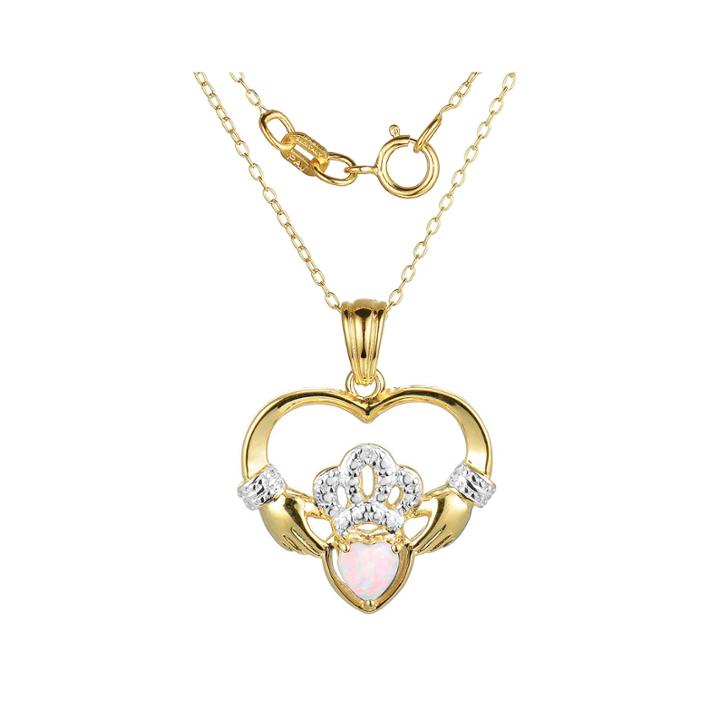 Heart-shaped Lab-created Opal And Diamond-accent Claddagh Pendant Necklace