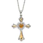 Citrine & Lab-created White Sapphire Two-tone Cross Pendant Necklace