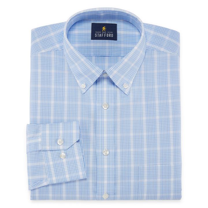Stafford Executive Non-iron Cotton Pinpoint Oxford Long Sleeve Checked Dress Shirt