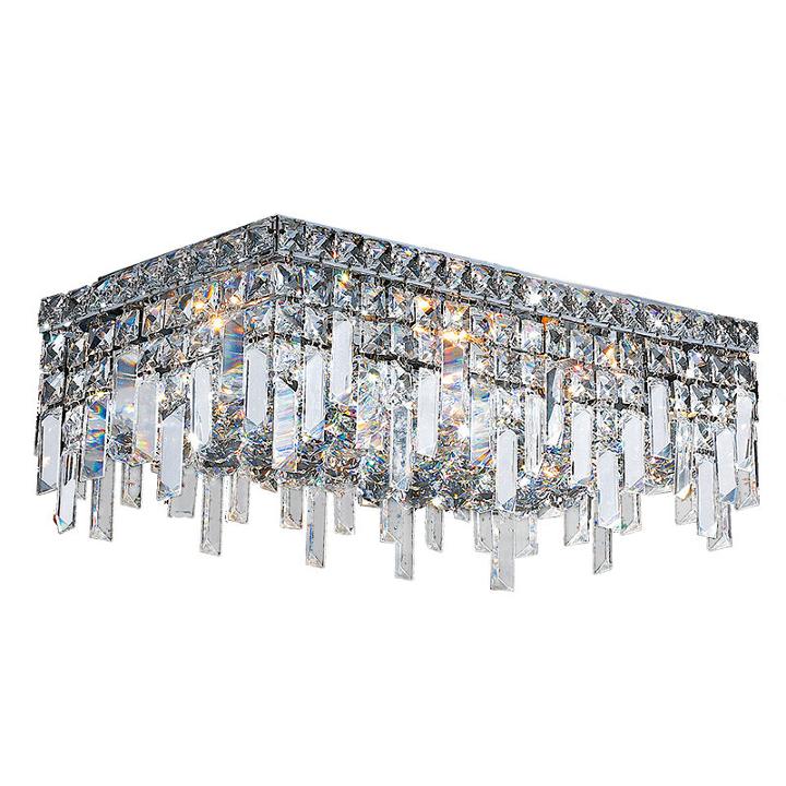 Cascade Collection 4 Light 7.5 Rectnagle Chrome Finish And Clear Crystal Flush Mount Ceiling Light