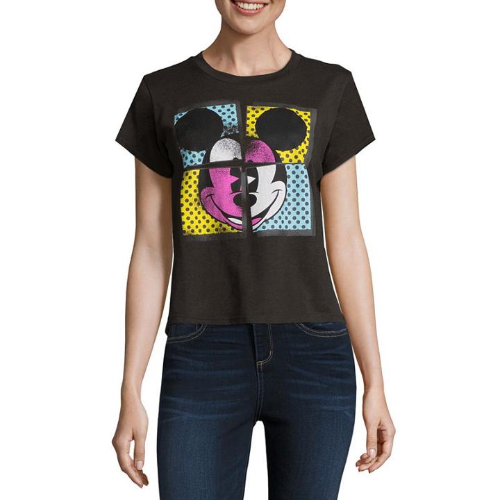 Short Sleeve Mickey Mouse Graphic Boxy Tee- Juniors