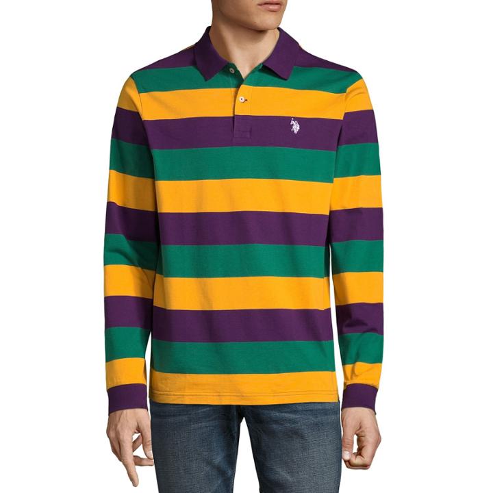 U.s. Polo Assn. Embroidered Long Sleeve Stripe Jersey Polo Shirt