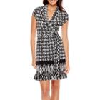 Liz Claiborne Short-sleeve Print Belted Wrap Dress