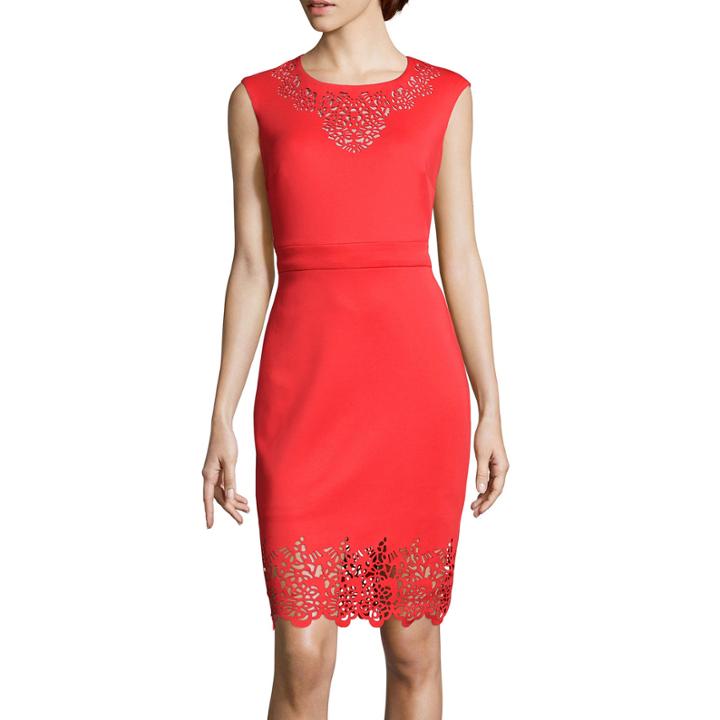 Melrose Cap-sleeve Laser-cutout Sheath Dress