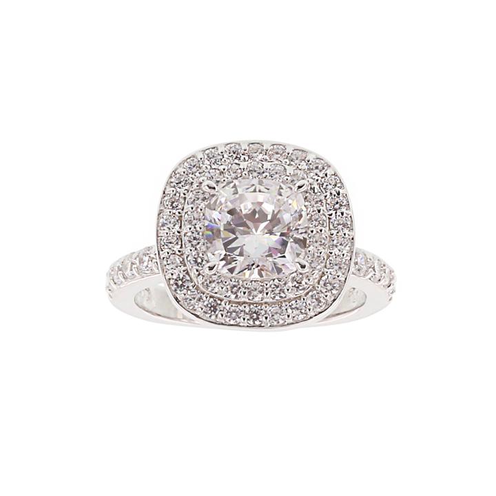 Diamonart Cubic Zirconia Sterling Silver Double Halo Ring