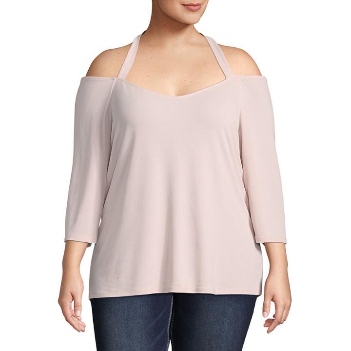 Bold Elements Caged Cut Out Strappy Neck Blouse - Plus