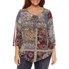 Unity World Wear 3/4 Sleeve V Neck Woven Peasant Blouse-plus