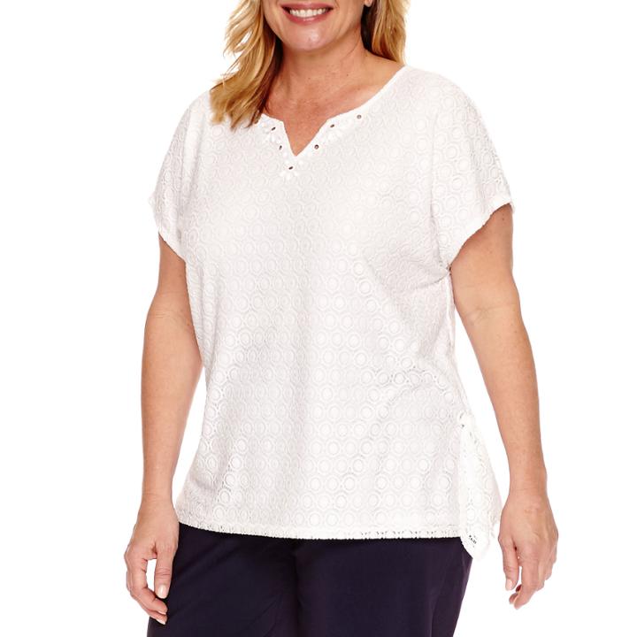 Alfred Dunner Seas The Day Short Sleeve Split Crew Neck T-shirt-plus