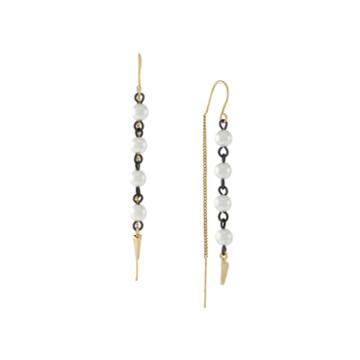 Simulated Pearl Two-tone Threader Earrings