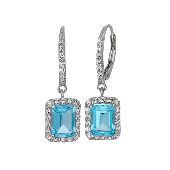 Genuine Swiss Blue Topaz & Lab-created White Sapphire Sterling Silver Earrings