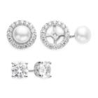 Diamonart Cubic Zirconia And Cultured Freshwater Pearl 3 Piece Earring Set