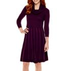 Liz Claiborne 3/4 Sleeves Cowlneck Fit-and-flare Dress