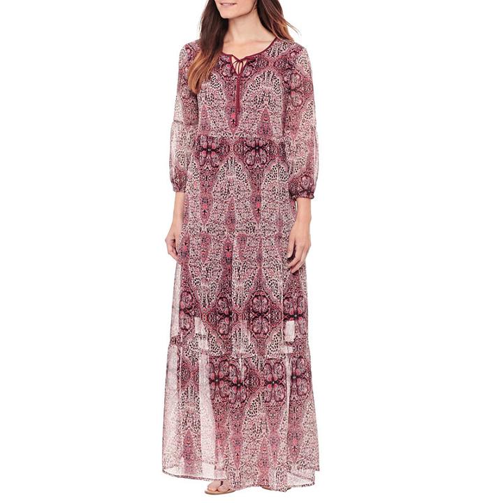 St. John's Bay Long Sleeve Paisley Shift Dress - Tall