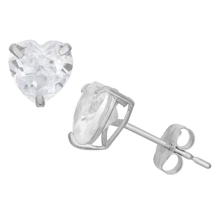 Diamonart 1 1/2 Ct. T.w. Heart White Cubic Zirconia Sterling Silver Stud Earrings