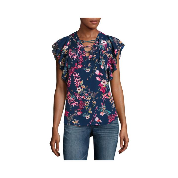 A.n.a Flutter Sleeve Lace Up Blouse