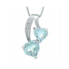 Simulated Aquamarine And Diamond-accent Sterling Silver Double-heart Pendant Necklace