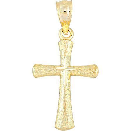 14k Yellow Gold Diamond-cut Mini Cross Charm