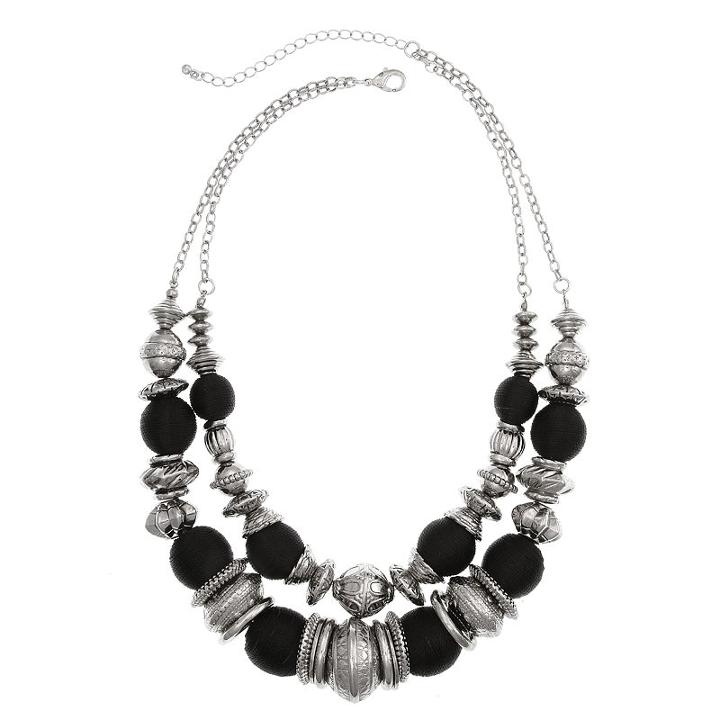 El By Erica Lyons Black Silver Beaded Necklace