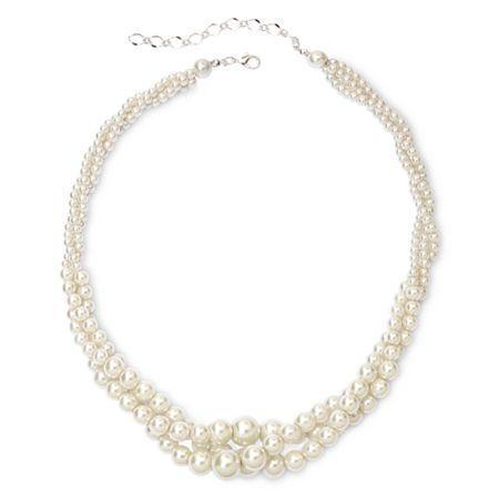 Vieste Silver-tone Pearlized Glass Bead 3-row Twist Necklace