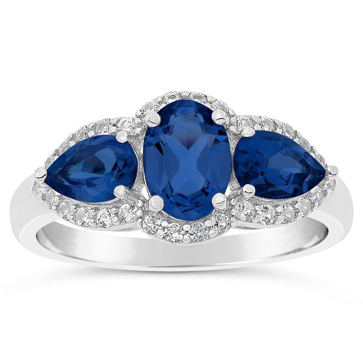 Womens Lab Created Sapphire Blue Sterling Silver Cocktail Ring