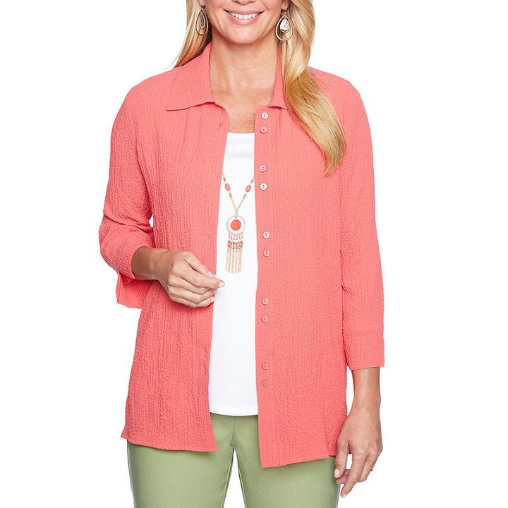 Alfred Dunner Parrot Cay 3/4 Sleeve Layered Top