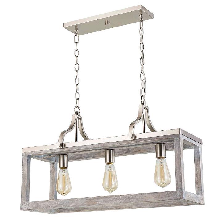 Eglo Montrose 3-light 28 Inch Acacia Wood And Brushed Nickel Linear Pendant Ceiling Light