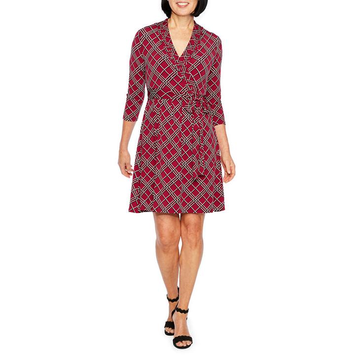 Liz Claiborne 3/4 Sleeve Geometric Wrap Dress