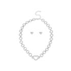 Worthington Silver-tone Pav Crystal Heart Necklace And Earring Set