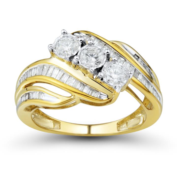 Womens 1 Ct. T.w. Round White 10k Gold 3-stone Ring