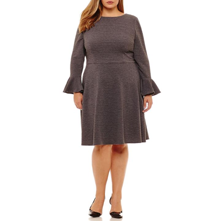 London Times Long Sleeve Sheath Dress-plus