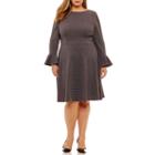 London Times Long Sleeve Sheath Dress-plus