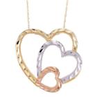 10k Gold Tri-tone Openwork Triple Heart Pendant Necklace
