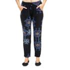 24/7 Comfort Apparel Blue And Black Fall Floral Knit Pull-on Pants